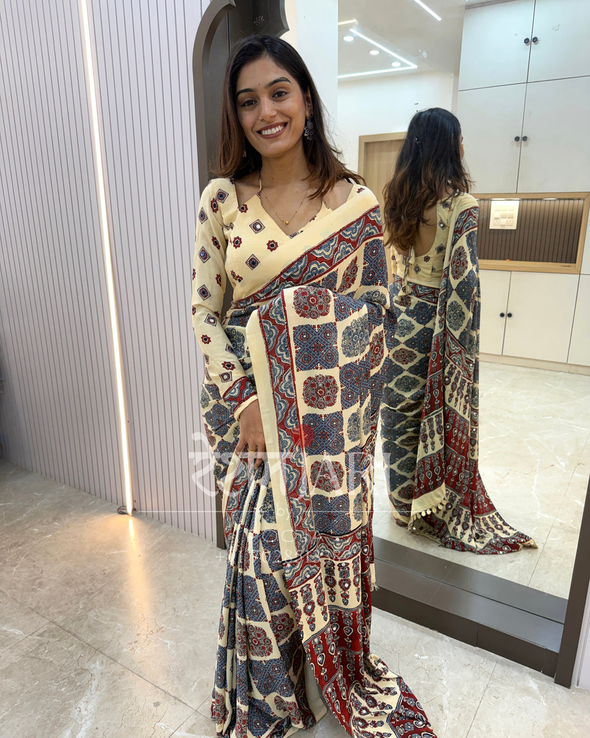AM001 Ajarkh Print Modal Silk Saree!
