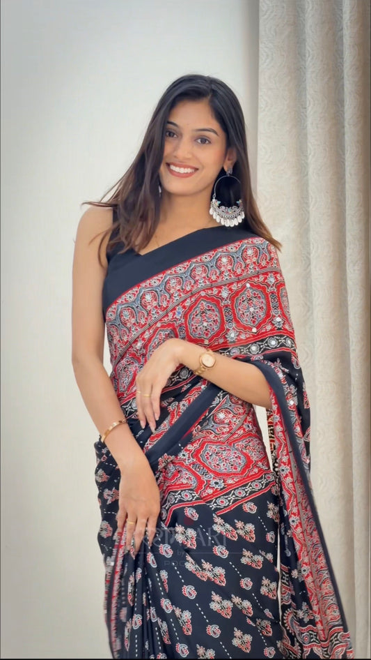 MW01 Ajarakh Print saree